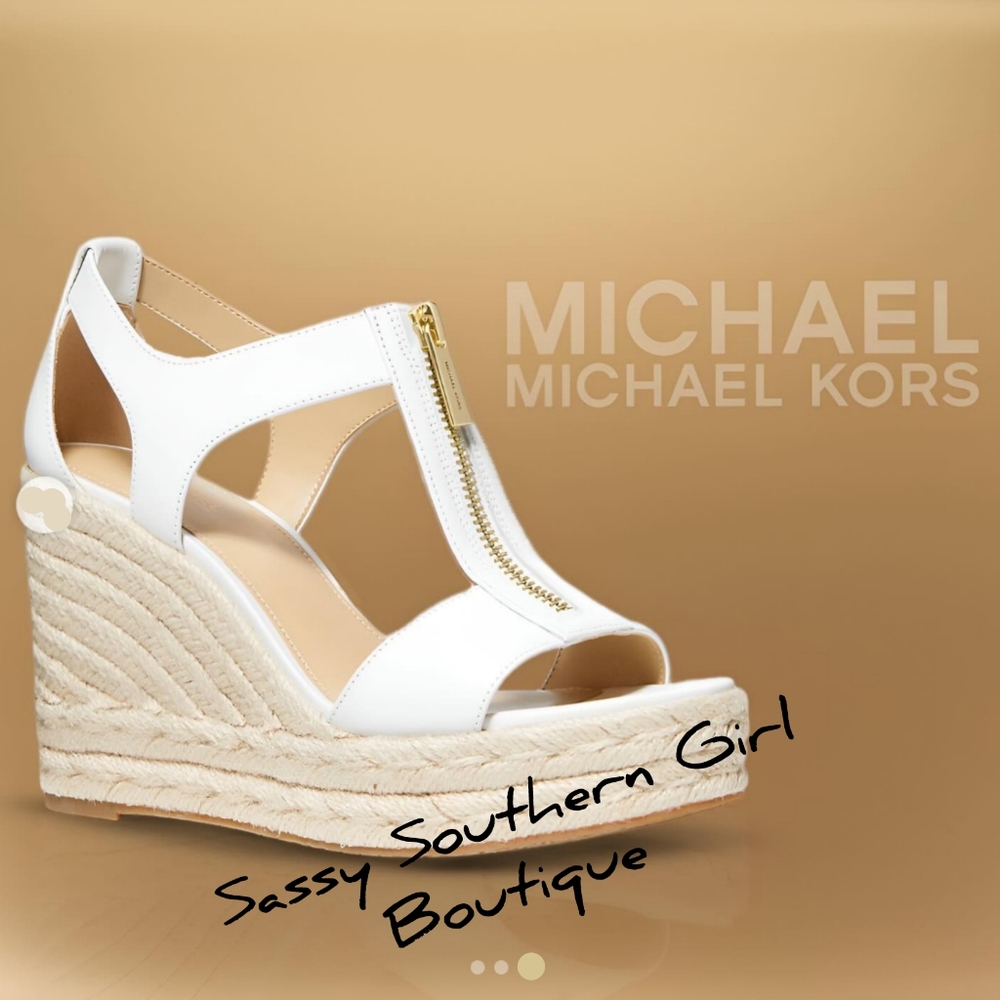 🆕⭐ Micheal Kors White Leather Espadrille Wedges - Picture 4 of 14